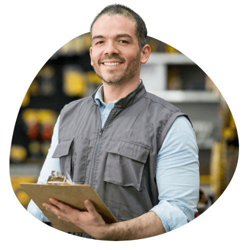 an hvac business owner smiling with a clipboard