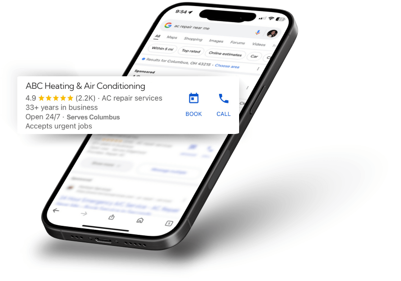 an image of an hvac company's google ad boosted by VentraLocal