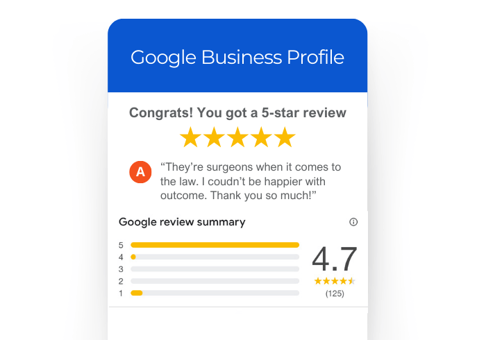 Screenshot of a google business profile with a new review