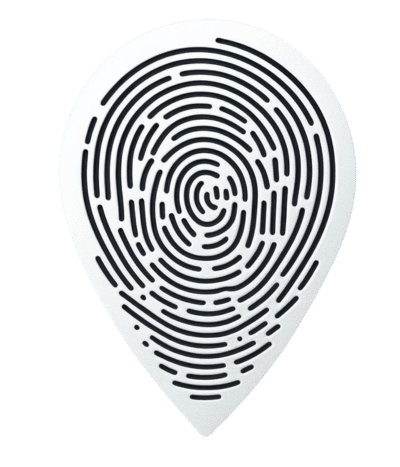 a location pin with a fingerprint in the center